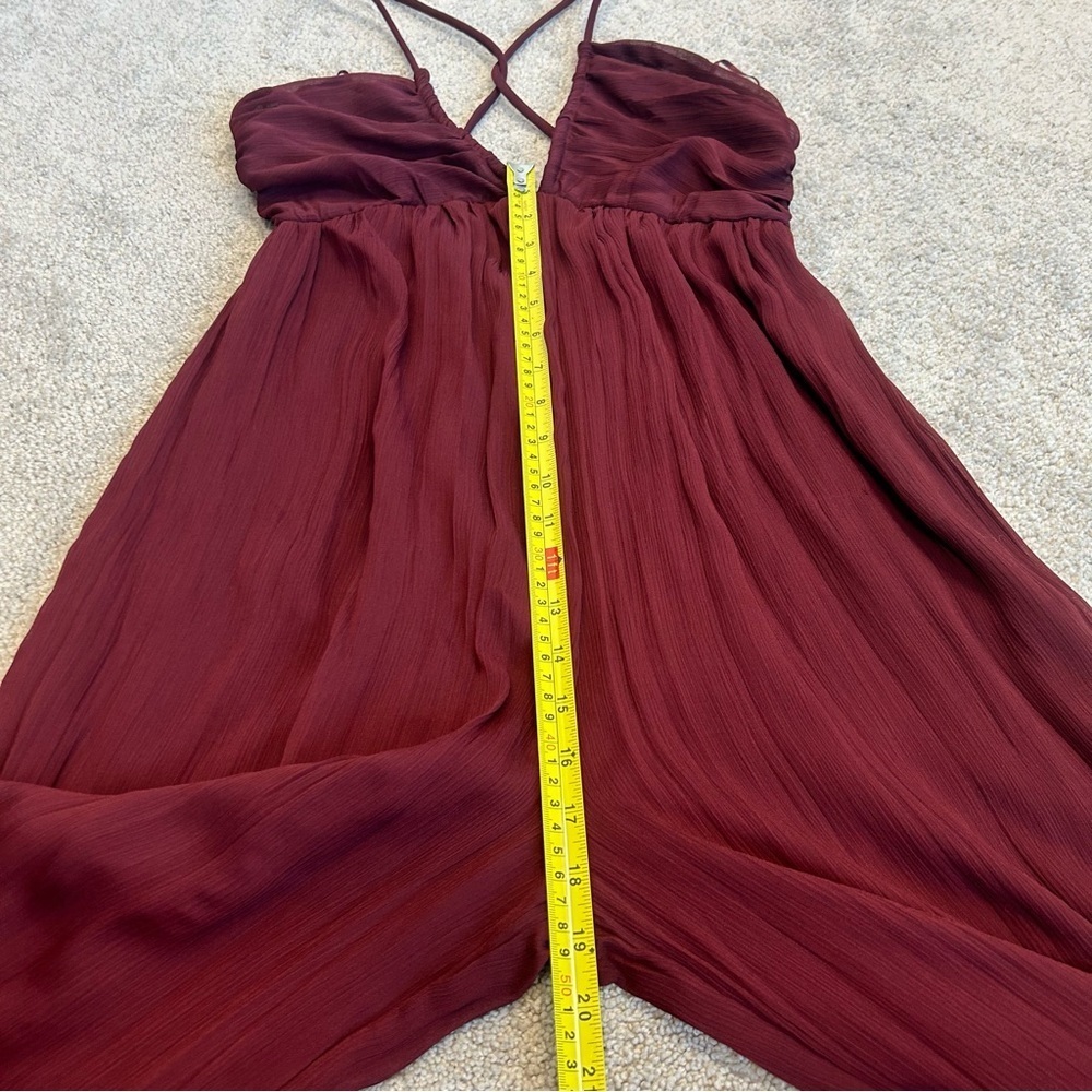 Zara burgundy V-neck crisscross spaghetti strap wide leg jumpsuit Sz S NWT - Picture 13 of 16
